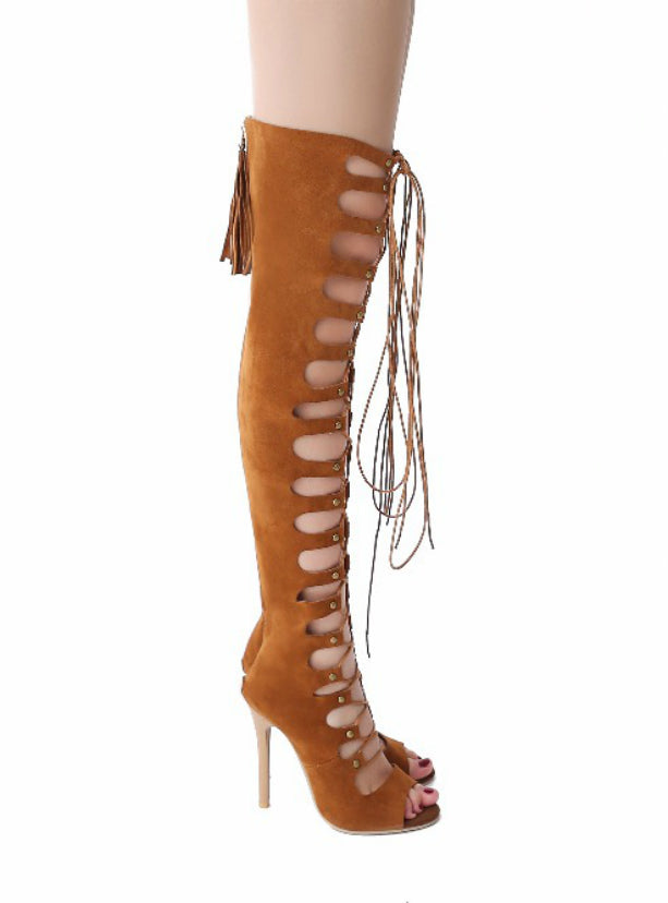 Lace Up Sandals High Heel Over The Knee