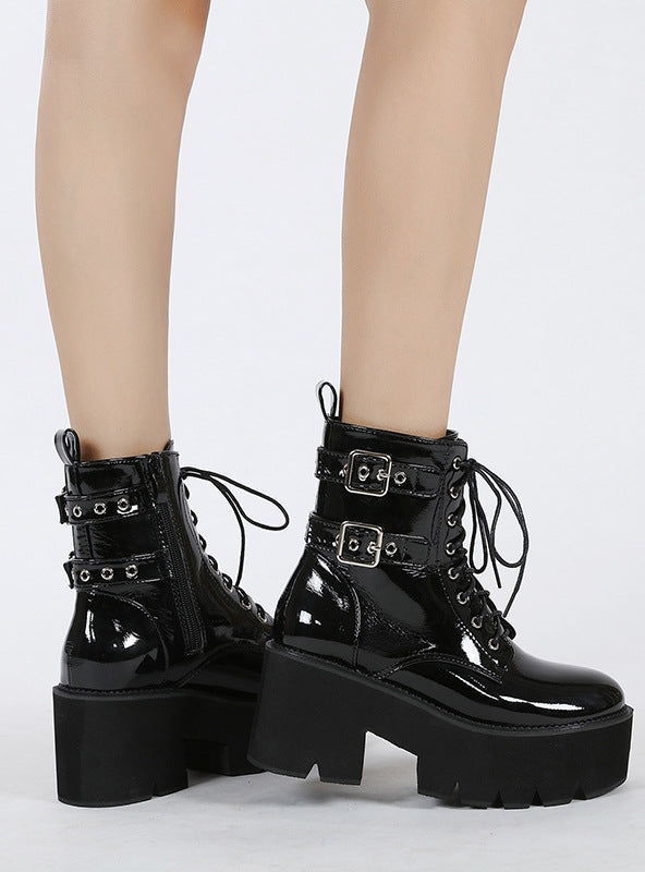 Round-headed Belt Buckle Platform Martin Boots