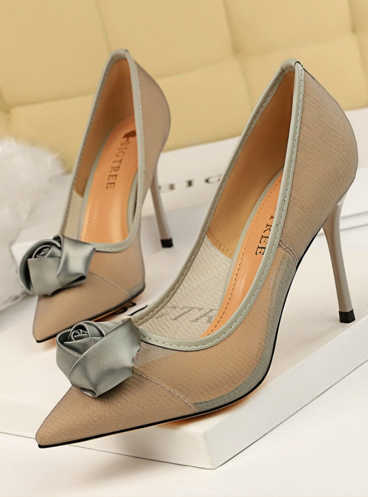 Mesh Pointed Bow Stiletto Heels