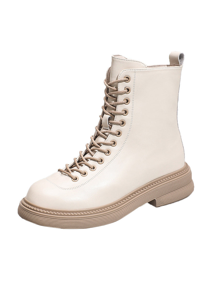 Thick-soled British Style White Skinny Boots