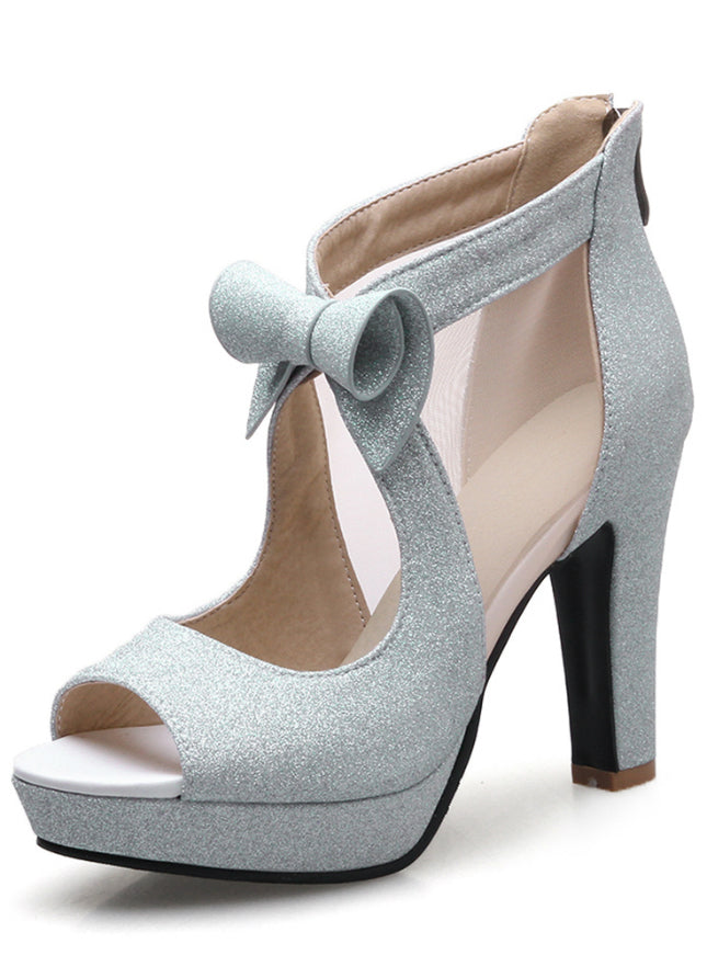 High Heels Platform Shoes Bow Peep Toe Pumps