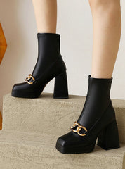 Retro Thick Heel Chain Square Martin Boots