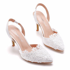 Lace Pointed High Heels Sandals