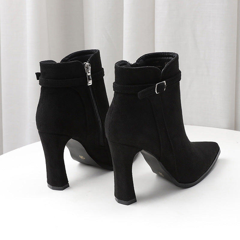 Women's Pointed Stiletto Suede High Heels Boots