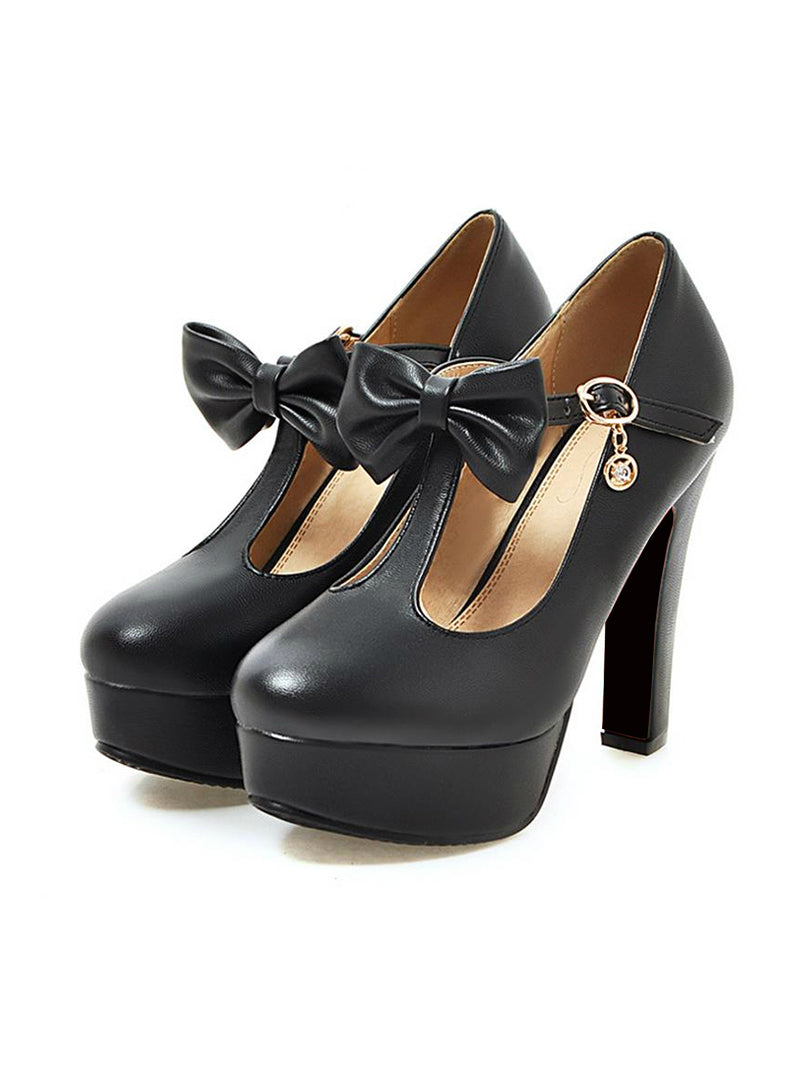 High Heel Shoes Brand Bowtie Round Toe Heeled Pumps