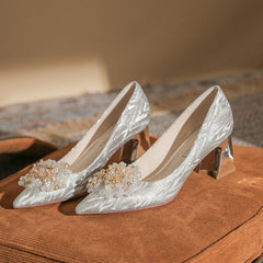 Thick Heel Beads Wedding Dress Shoes