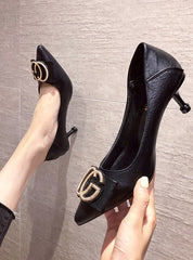 Shallow Pu Fabric Stiletto Heel Pointed High Heels