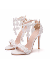 White Tassel Heel Fishmouth Sandals