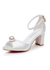 7 cm Thick-heeled Round Head Pearl Sandals