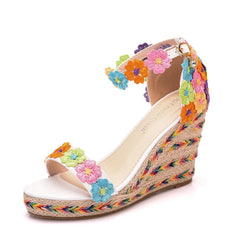 Colored Lace Wedges Heel Sandals