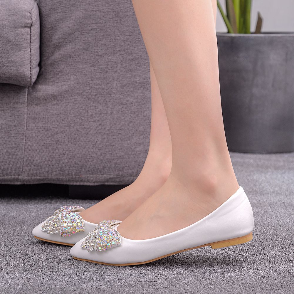 Women's Rhinestone Bow Square Toe Shoes