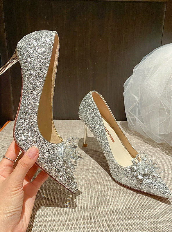 Thin-heeled Pointed Crystal High Heels