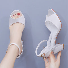 7 cm Fishmouth High Heel Thick Heel Sandals