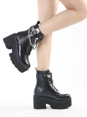 Side Zipper Metal Chain Belt Buckle Martin Boots