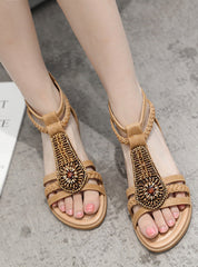 Retro Beaded Zipper Rhinestone Roman Sandals