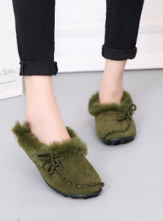 Flats Heel Shoes Warm Fur Winter Round Toe Female