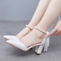 7 cm Thick Pointed Beaded Bridal High Heels