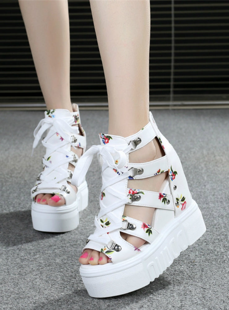 Wedges Open Toe Platform Sandals Lace Up Shoes