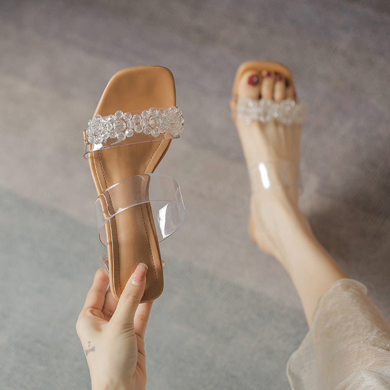 Transparent Thick-Heeled Slippers