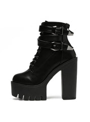 High Heels Platform Buckle Lace Up Leather