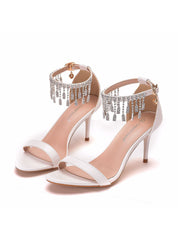 Women Tassel Beaded Stiletto Heels Sandals