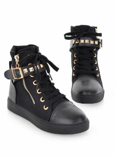 Zipper Wedge High Help Solid Color Sneakers