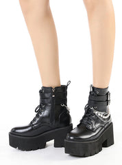 Pearl Martin Metal Chain Side Zipper Women's Boots