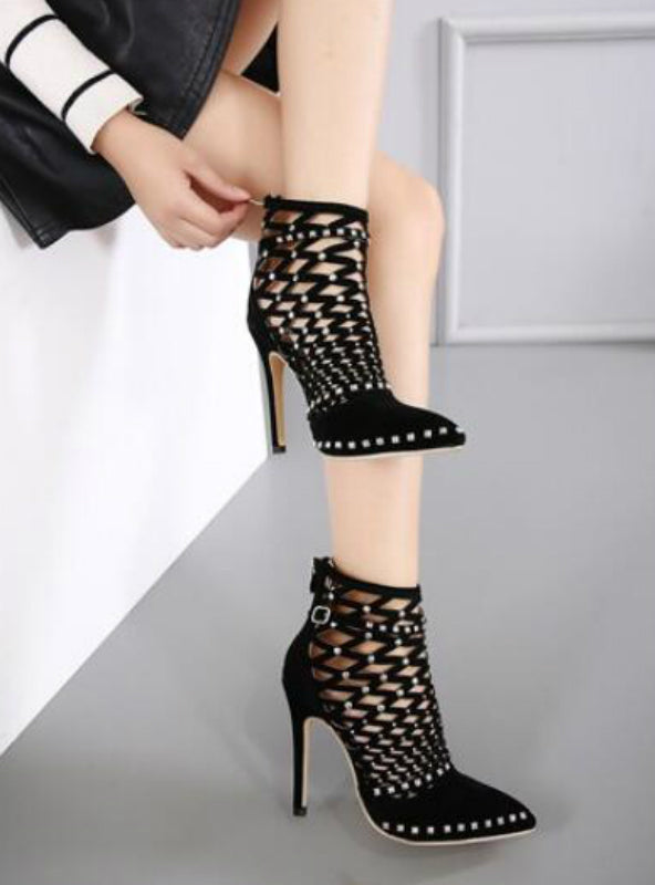 Sandals Rivet Studded Cut Out Caged Ankle Boots Stiletto