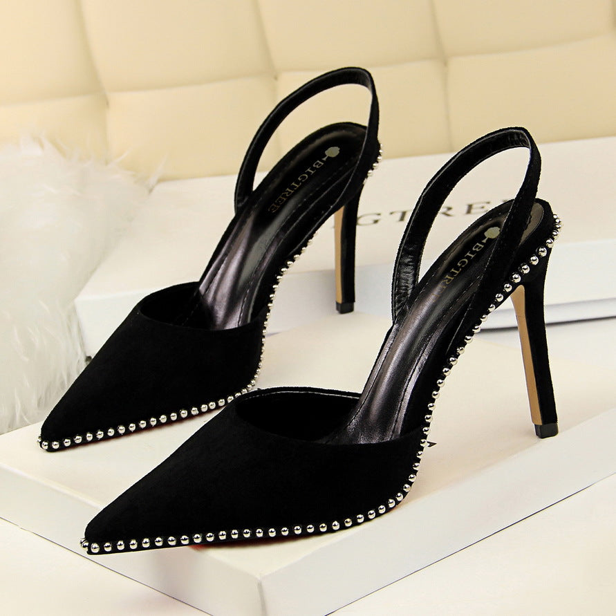 Suede Shallow Rivet Pointed Women Sandals