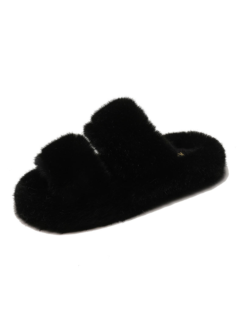 Women Fur Slippers Fashion Cross Band Warm Plush