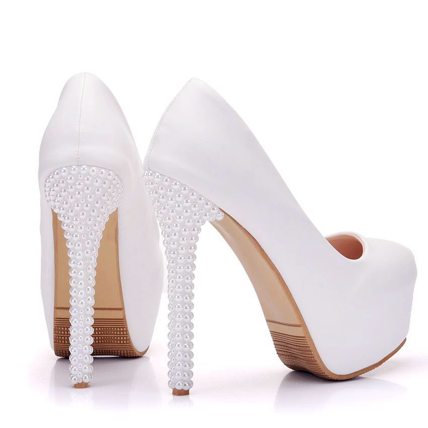 14 cm White Pearl High Heels Shoes