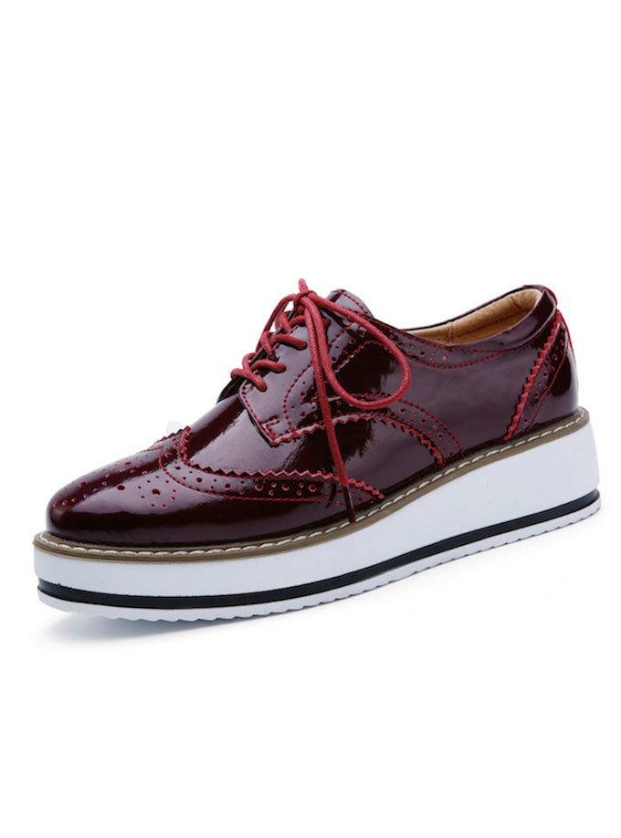 Platform Oxfords Brogue Patent Leather Lace Up