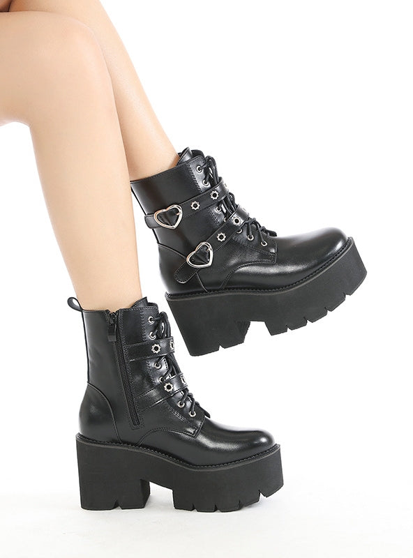 Thick Metal Buttons Round Head Side Zipper Martin Boots