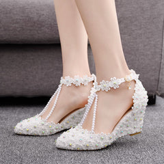 Rhinestone Wedge Lace High Heels Sandals