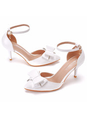 Thin Pointed Sandals White Bow High Heels