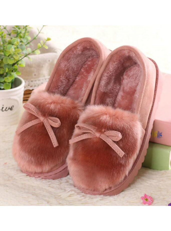 Ballet Flats Lovely Bow Warm Fur Cotton Shoes