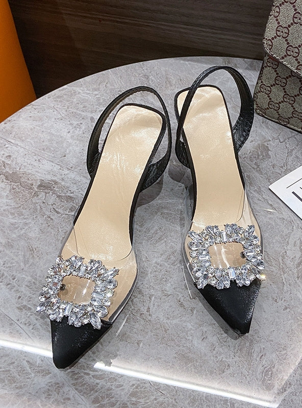 Metal Rhinestone Pointed High Heels Sandals