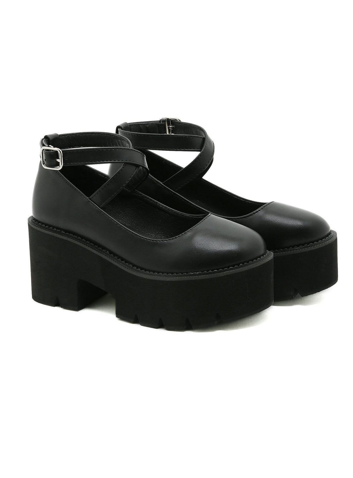 Platform Shoes With Thick Soles and Crossed Belts