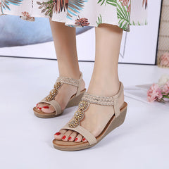 Rhinestone Bohemian Wedge Sandals