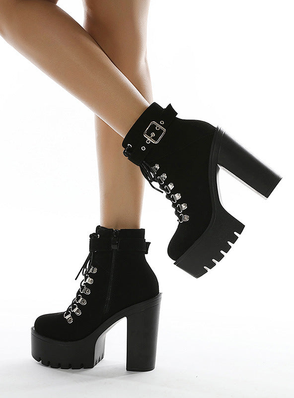 Belt Buckle Platform Shoes Boots