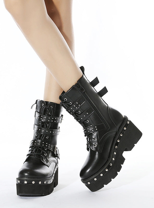 Metal Rivet Platform Martin Boots