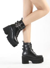 Metal Belt Buckle Thick Heel Waterproof Platform Martin Boots