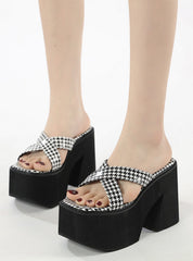 Plaid Thick Soles and High Heels Sandals Slippers