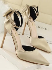 Shallow Pointed Satin Bow Sandals