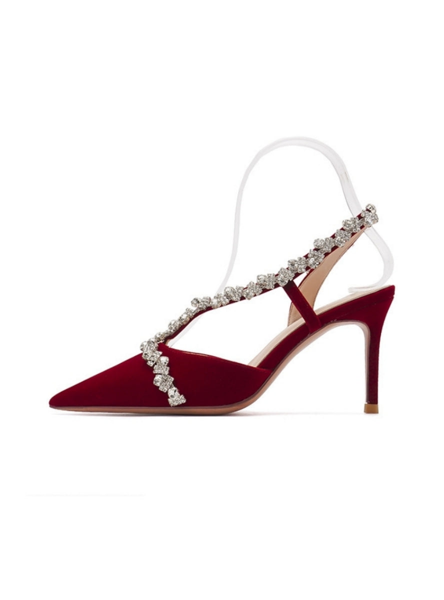 Pointed Rhinestone Sandals Red Wedding Shoes