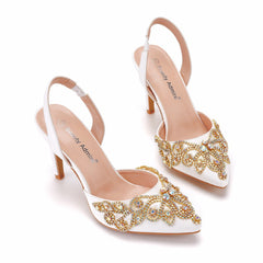 Pointed Gold Rhinestone High Heels Sandals