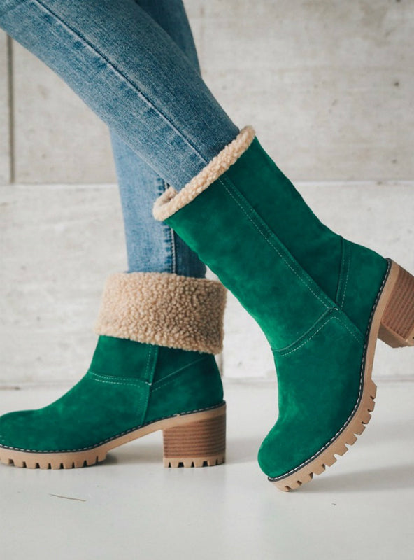 Snow Boots Fashion Square High Heels Ankle Boots