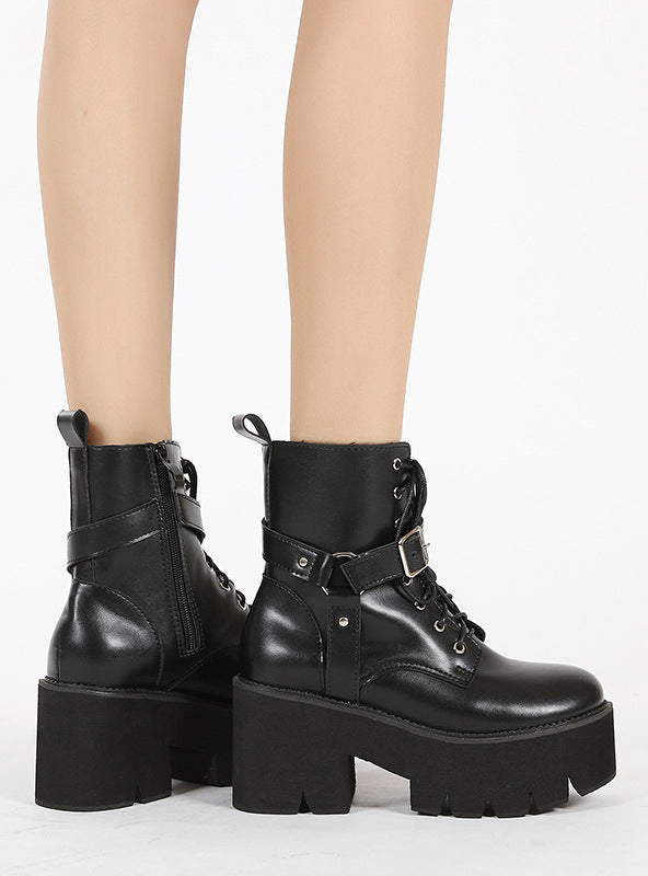 Foam-soled Round Head High-heeled Martin Boots