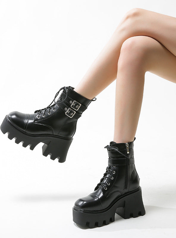 Women's Side Zipper Motorcycle Platform Boots