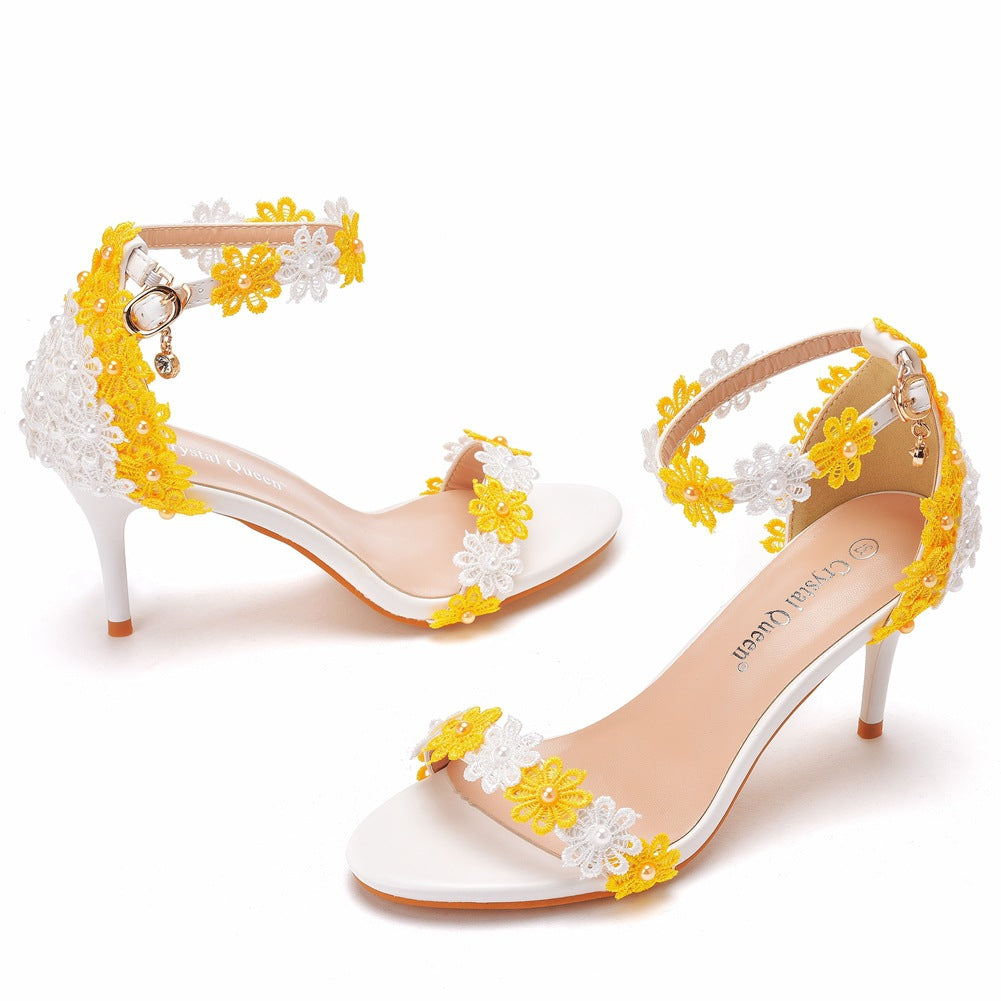 Women Beaded Stiletto Heels Sandals